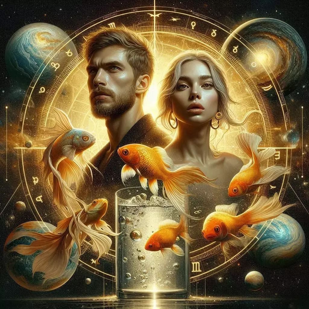 Люди, рыбы, космос и символы зодиака.